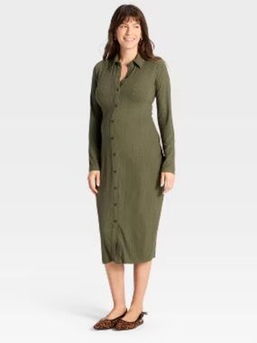 Isabel Maternity by Ingrid & Isabel Olive Button-Front Midi Dress large